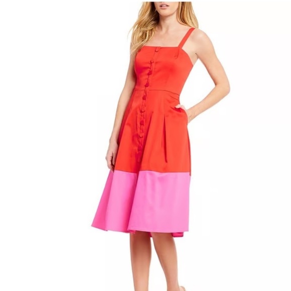 Gianni Bini Red and Pink Colorblock Button-Up Dress - Picture 12 of 12